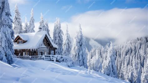 Premium AI Image | Cabin In Winter Cozy Log Cabin In A Stunning Winter ...