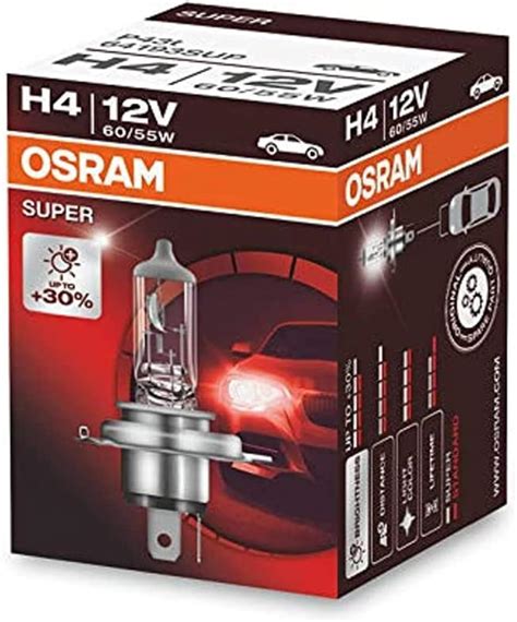 Osram 64193SUP SUPER H4, Halogen-Scheinwerferlampe, 12V, 1er ...