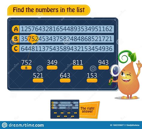 Game Find the Numbers in the List Stock Illustration - Illustration of ...