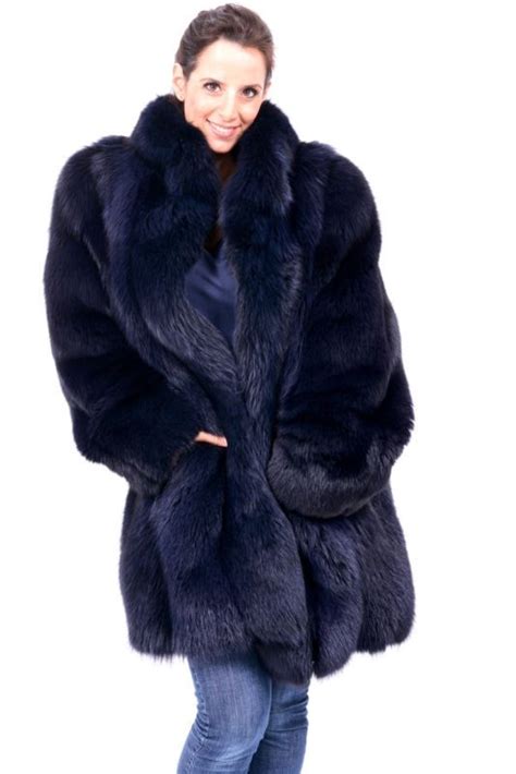 Navy Blue Fox Fur Coat Fur Coat Blue Fox Fur Coat Fox Fur Coat