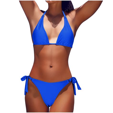 Stetmn Women Bikini Set Two Piece Swimsuits V Neck Low Rise Back Self Tie Spaghetti Straps