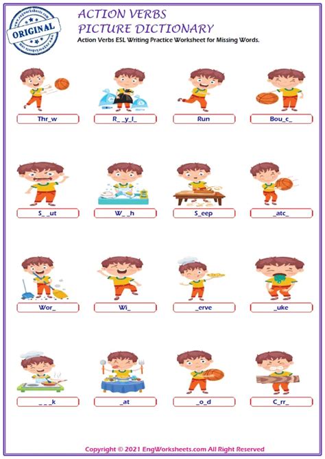 Action Verbs Esl Printable Unscramble The Words English Worksheet Download Page Engworksheets