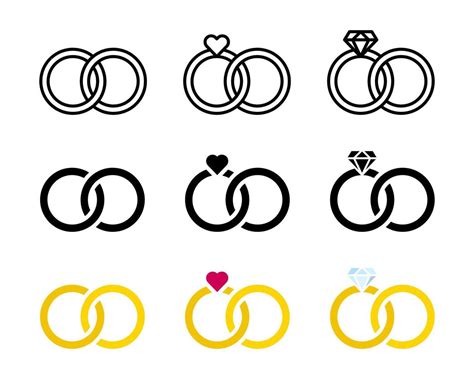 Wedding rings icon set. Marriage symbol. Engagement ceremony illustration isolated. Diamond ...