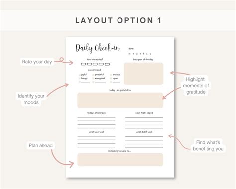 Daily Mood Check In Printable Pdf Gratitude Journal Page For Self Care