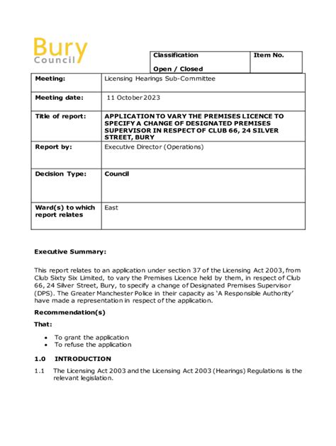 Fillable Online Councildecisions Bury Gov Applying To Vary The