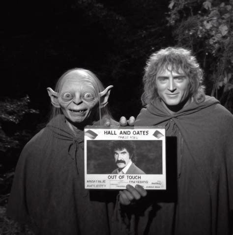 two people in costumes holding up a sign with the words hall and gates out of touch