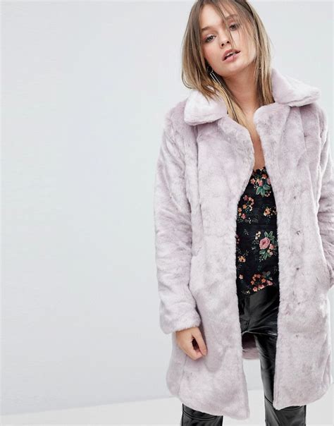 Miss Selfridge Crushed Faux Fur Coat Purple Fur Coat Faux Fur