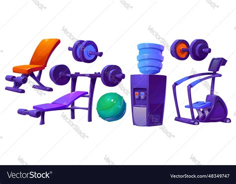 Cartoon set of sport gym equipment Royalty Free Vector Image