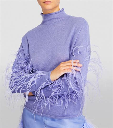 LAPOINTE Blue Feather Trim Sweater Harrods UK