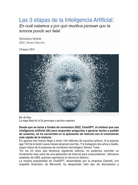 Las 3 Etapas De La Ia Impacto Social Pdf Inteligencia Artificial