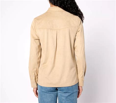 Denim Co Canyon Retreat Snap Front Suede Long Sleeve Top Qvc