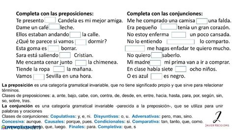 Conjunciones Y Preposiciones Worksheet Live Worksheets