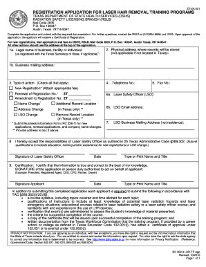 Fillable Online Dshs State Tx Registration Application For Laser Hair