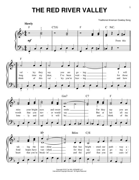 The Red River Valley - Easy Piano - Digital Sheet Music | Sheet Music Plus