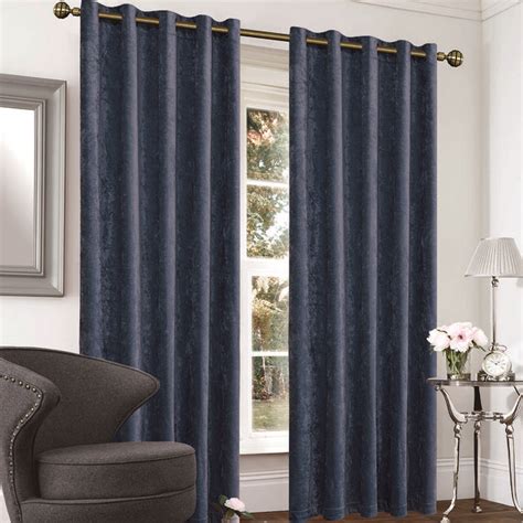 Blackout And Thermal Crushed Velvet Navy Curtain Home Store More