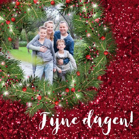 Kerstkaart Met Foto Kerstkrans En Rode Glitter Kaartje Go