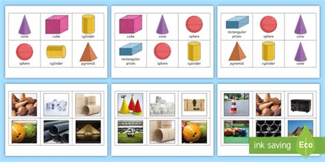 2d And 3d Shapes Objects Bingo Boards