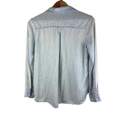 Cloth Stone Women S XS Blue Light Wash Lyocell Long Sleeve Button Up