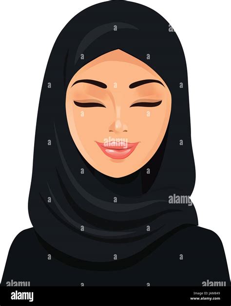 Beautiful Muslim Arab Woman In Hijab Closing Her Eyes Vector Flat Icon