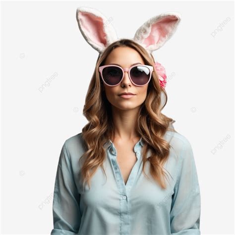 Easter Bunny Ears Cute Blonde Girl With Red Lipstick Hands Crossed Easter Bunny Ears Cute