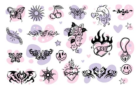 A large set of transferable temporary girl tattoos. Celtic pattern. Emo ...