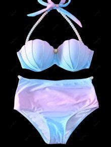 2018 Pearl Halter Ombre Underwire Seashell Bikini In BLUE AND PINK L