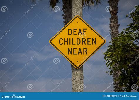 Yellow Warning Sign Stating Deaf Children Near Stock Photo Image Of