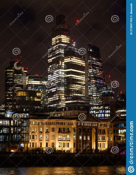 London, UK: Skyscrapers of the City of London at Night Editorial Stock ...