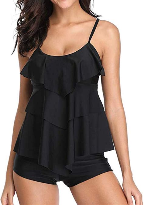GFGHH SHIZUANYUE Damen Stück Volant bedrucktes Top mit Boyshorts Tankini Swimwear Bikini Set
