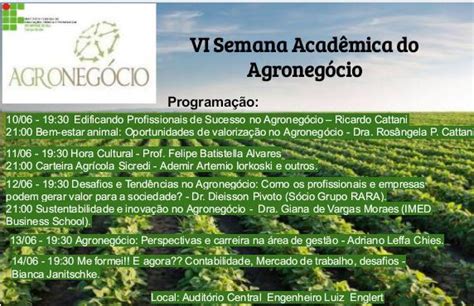 Vi Semana Acad Mica Do Agroneg Cio Campus Sert O