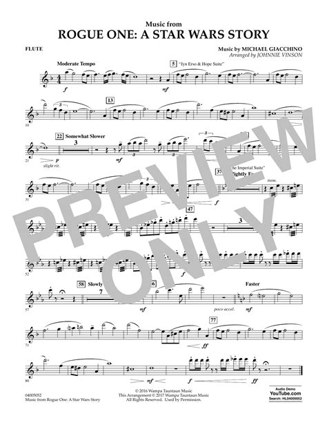 Music From Rogue One A Star Wars Story Flute Sheet Music Johnnie Vinson Concert Band