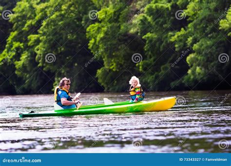 Father And Child Kayaking In Summer Stock Image Image Of Paddle