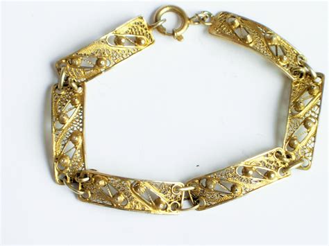 Vintage Silver Filigree Bracelet Silver Gilt Gold Washed Silver