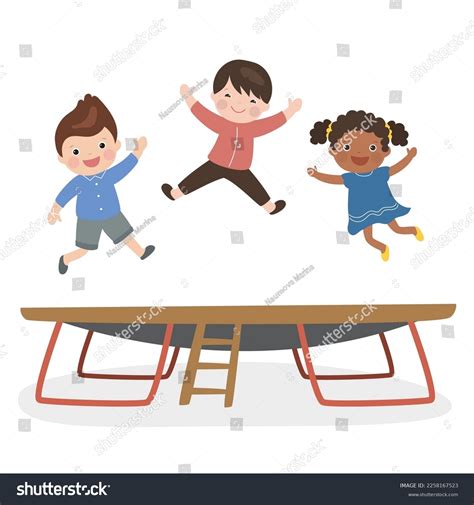 Cute Multiethnic Kids Jumping On Trampoline Stock Vector (Royalty Free ...