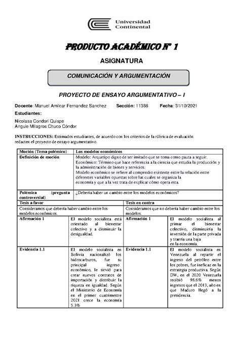 PA1 Comunicación y argumentación COMUNICACIÓN Y ARGUMENTACIÓN