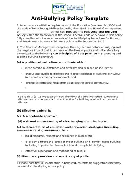 Anti Bullying Policy Template Primary 0 Bullying Harassment