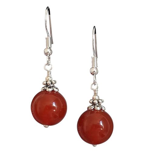 Red Carnelian Round Earrings Handmade Gemstone Women