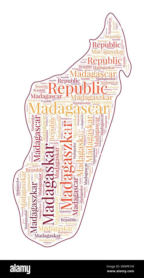 Madagascar Shape Filled With Country Name In Many Languages Madagascar