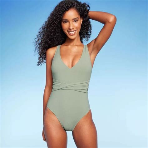 Shade And Shore Swim Nwt Womens Ribbed Plunge Twistfront One Piece