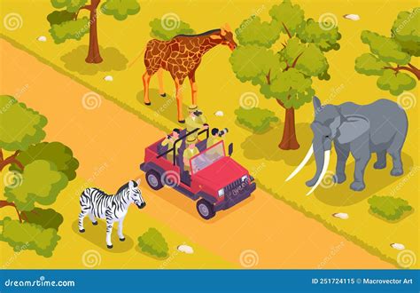 Safari Isometric Colored Composition Stock Vector Illustration Of