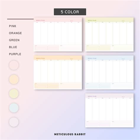 5 Color Weekly Planner Tamaño Imprimible A5 Plantilla De Etsy