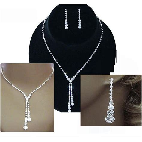 Treazy Shiny Rhinestone Necklace Earrings Set For Women Silver Color