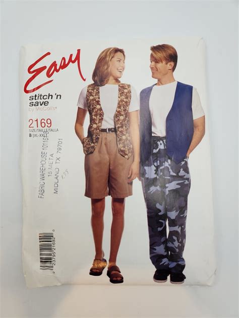 Mccall S Sewing Pattern Easy Stitch N Save Men S Or Misses