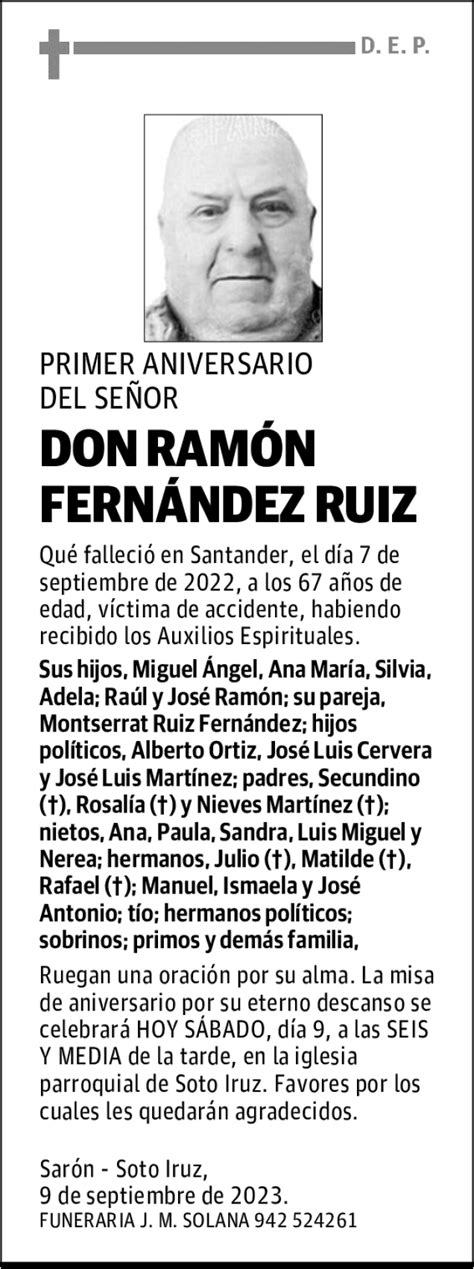 DON RAMÓN FERNÁNDEZ RUIZ Esquela Necrológica El Diario Montañés