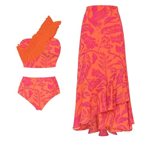 Hhh New Bikini Women S Pleated One Shoulder Printed High Waist Split Swimsuit Hot