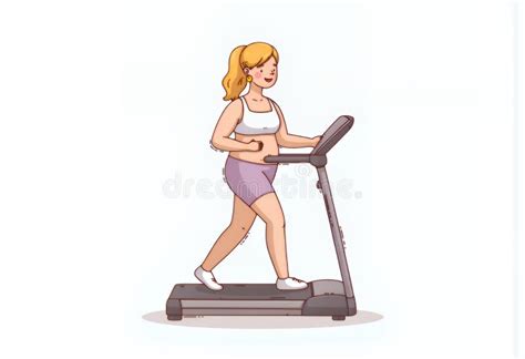 Cheerful PlusSize Blonde Chibi Character Exercising On Treadmill Korean Style D Vector