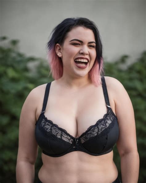 Premium Photo A Woman With Pink Hair Wearing A Black Bra