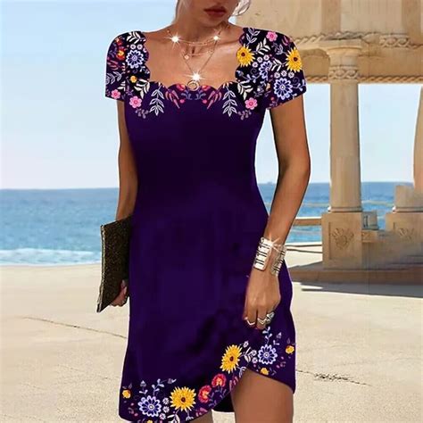 Gracieuse Robe Femme Bleu Col Ondul Manches Courtes Imprim Fleur