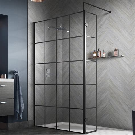 Hudson Reed Black Frame Wetroom Shower Swing Screen 300x1950x8mm