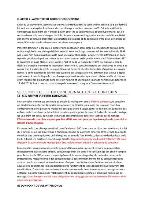 Le Concubinage Droit Civil CHAPITRE 2 AUTRE TYPE DE COUPLE LE